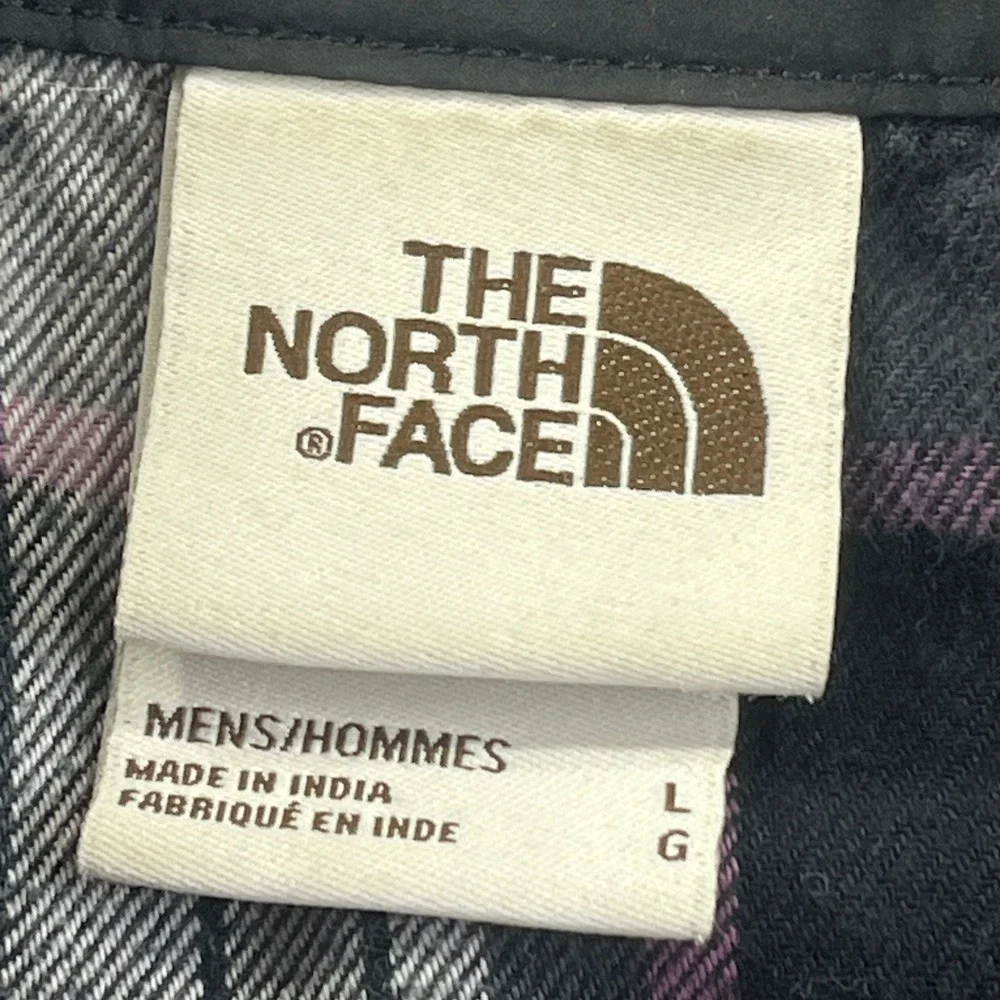 The North Face Arroyo Flannel Shirt Mens L Black‎ Grey Plaid Cotton Button Up
